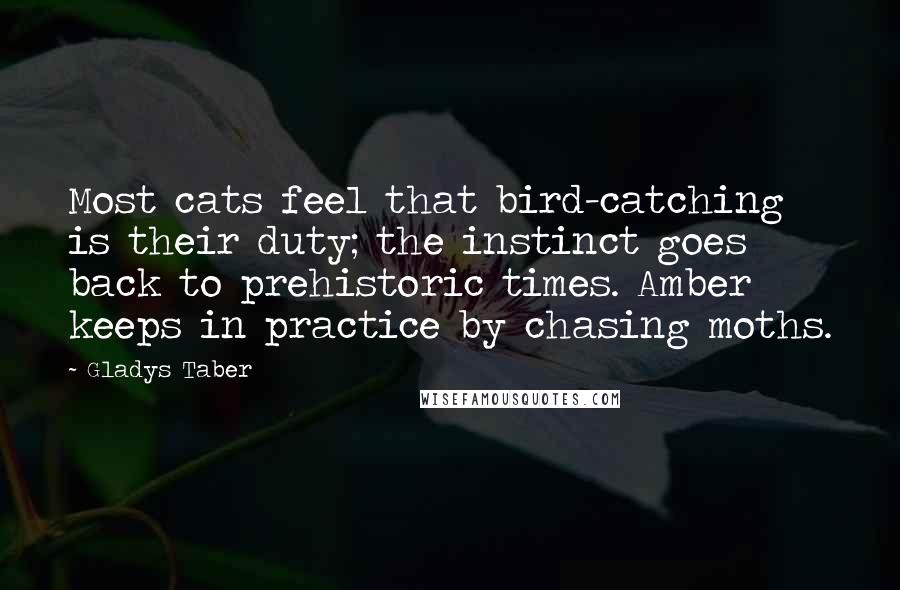 Gladys Taber Quotes: Most cats feel that bird-catching is their duty; the instinct goes back to prehistoric times. Amber keeps in practice by chasing moths.