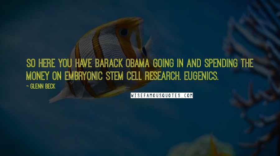Glenn Beck Quotes: So here you have Barack Obama going in and spending the money on embryonic stem cell research. Eugenics.
