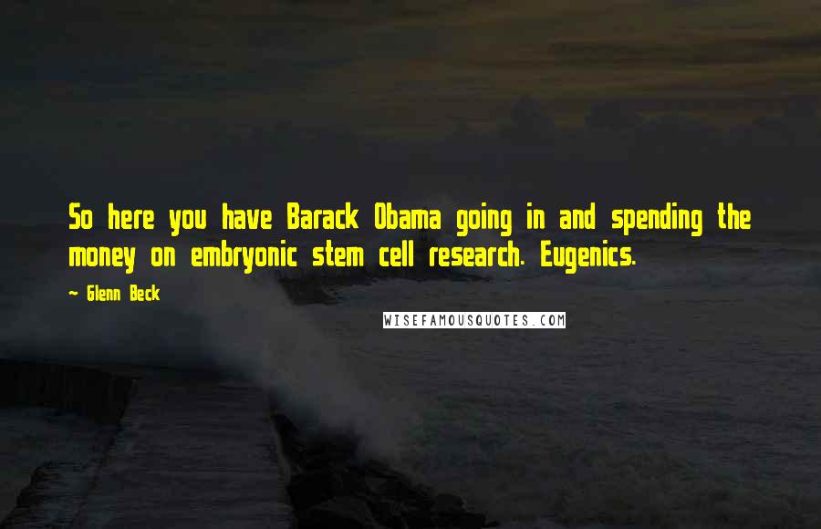 Glenn Beck Quotes: So here you have Barack Obama going in and spending the money on embryonic stem cell research. Eugenics.