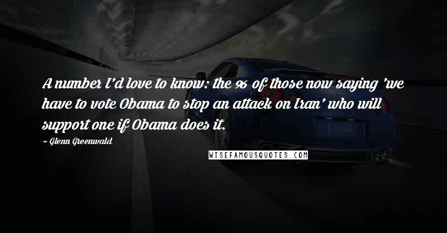 Glenn Greenwald Quotes: A number I'd love to know: the % of those now saying 'we have to vote Obama to stop an attack on Iran' who will support one if Obama does it.