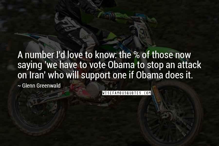 Glenn Greenwald Quotes: A number I'd love to know: the % of those now saying 'we have to vote Obama to stop an attack on Iran' who will support one if Obama does it.