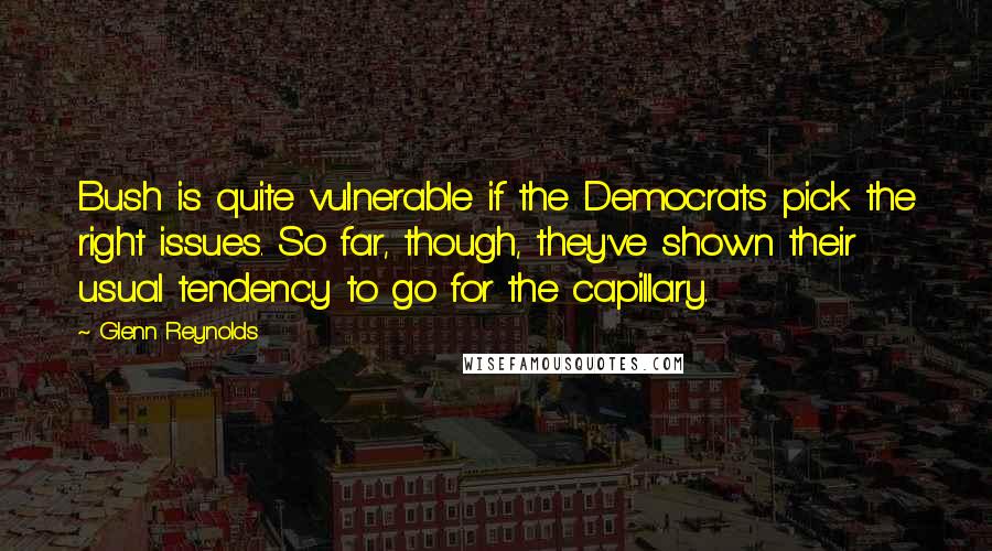 Glenn Reynolds Quotes: Bush is quite vulnerable if the Democrats pick the right issues. So far, though, they've shown their usual tendency to go for the capillary.