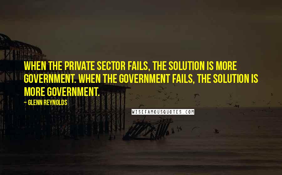 Glenn Reynolds Quotes: When the private sector fails, the solution is more government. When the government fails, the solution is more government.