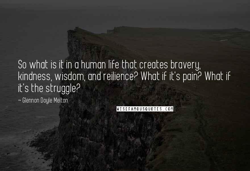 Glennon Doyle Melton Quotes: So what is it in a human life that creates bravery, kindness, wisdom, and reilience? What if it's pain? What if it's the struggle?