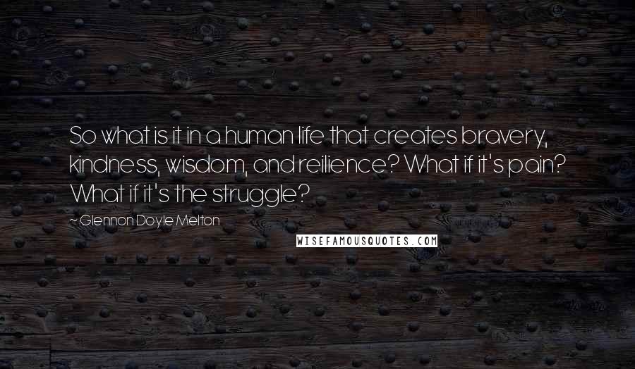 Glennon Doyle Melton Quotes: So what is it in a human life that creates bravery, kindness, wisdom, and reilience? What if it's pain? What if it's the struggle?