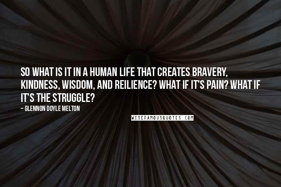 Glennon Doyle Melton Quotes: So what is it in a human life that creates bravery, kindness, wisdom, and reilience? What if it's pain? What if it's the struggle?