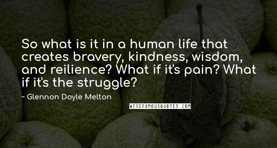 Glennon Doyle Melton Quotes: So what is it in a human life that creates bravery, kindness, wisdom, and reilience? What if it's pain? What if it's the struggle?