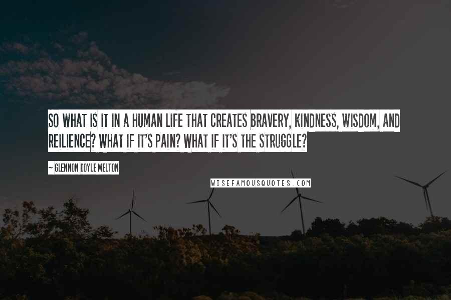 Glennon Doyle Melton Quotes: So what is it in a human life that creates bravery, kindness, wisdom, and reilience? What if it's pain? What if it's the struggle?