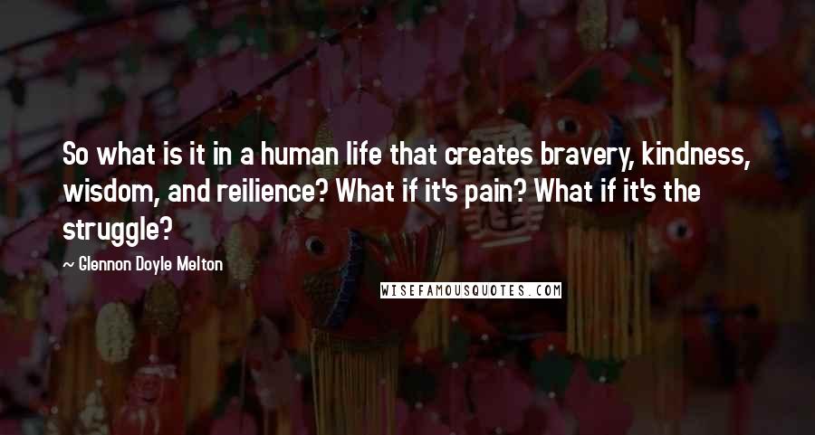 Glennon Doyle Melton Quotes: So what is it in a human life that creates bravery, kindness, wisdom, and reilience? What if it's pain? What if it's the struggle?