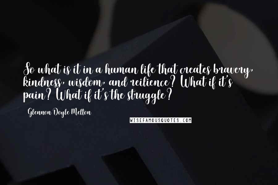 Glennon Doyle Melton Quotes: So what is it in a human life that creates bravery, kindness, wisdom, and reilience? What if it's pain? What if it's the struggle?