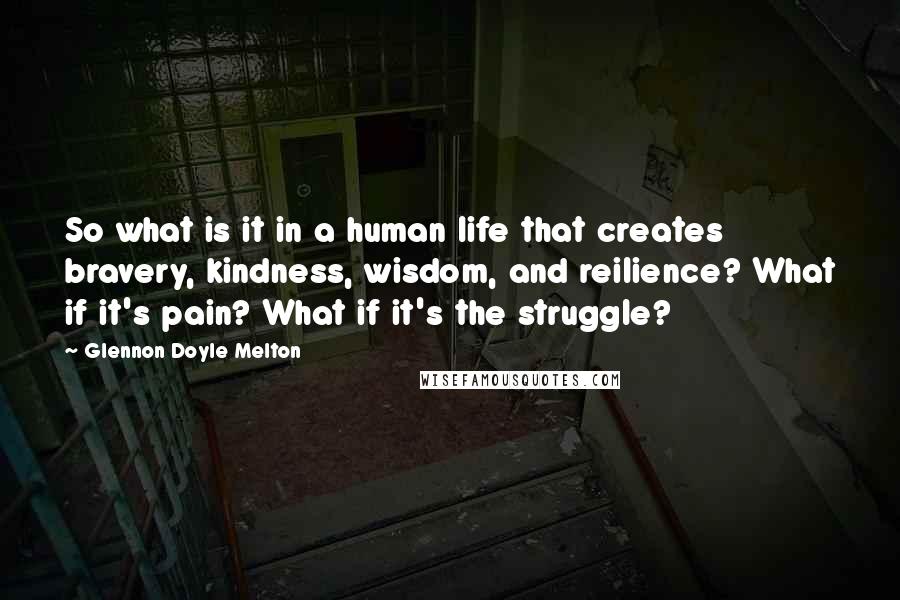 Glennon Doyle Melton Quotes: So what is it in a human life that creates bravery, kindness, wisdom, and reilience? What if it's pain? What if it's the struggle?