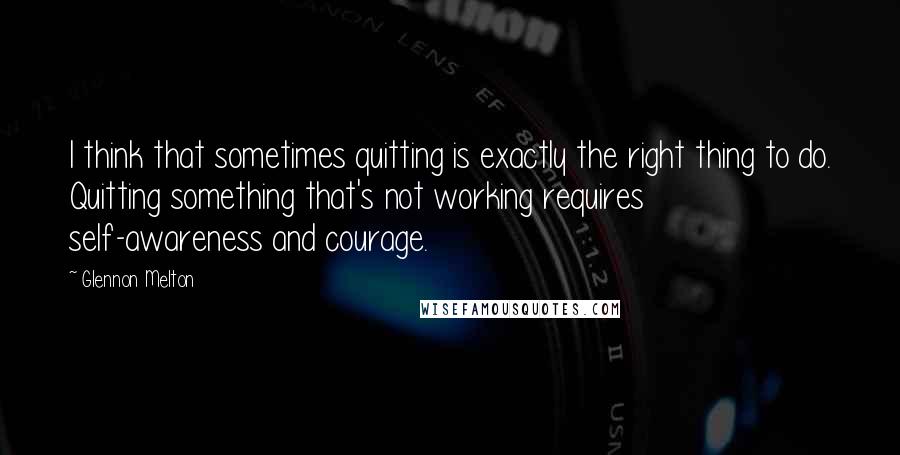 Glennon Melton Quotes: I think that sometimes quitting is exactly the right thing to do. Quitting something that's not working requires self-awareness and courage.