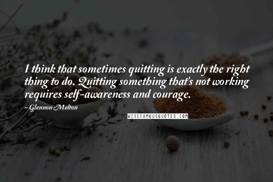 Glennon Melton Quotes: I think that sometimes quitting is exactly the right thing to do. Quitting something that's not working requires self-awareness and courage.