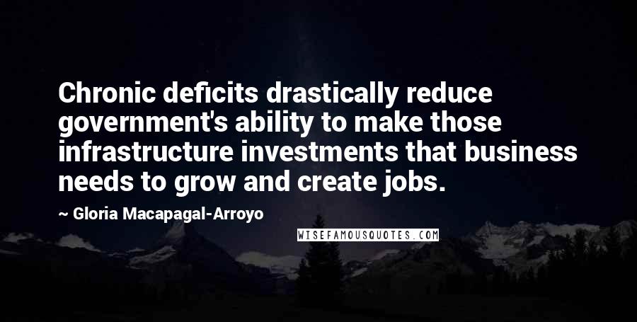 Gloria Macapagal-Arroyo Quotes: Chronic deficits drastically reduce government's ability to make those infrastructure investments that business needs to grow and create jobs.