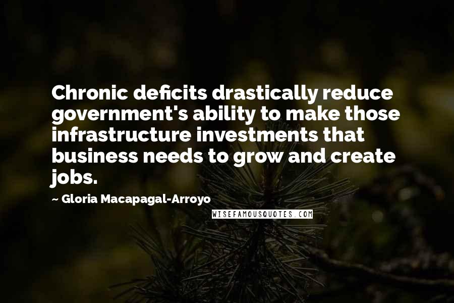 Gloria Macapagal-Arroyo Quotes: Chronic deficits drastically reduce government's ability to make those infrastructure investments that business needs to grow and create jobs.