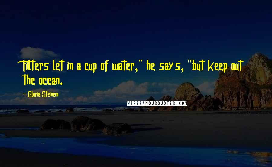 Gloria Steinem Quotes: Filters let in a cup of water," he says, "but keep out the ocean.