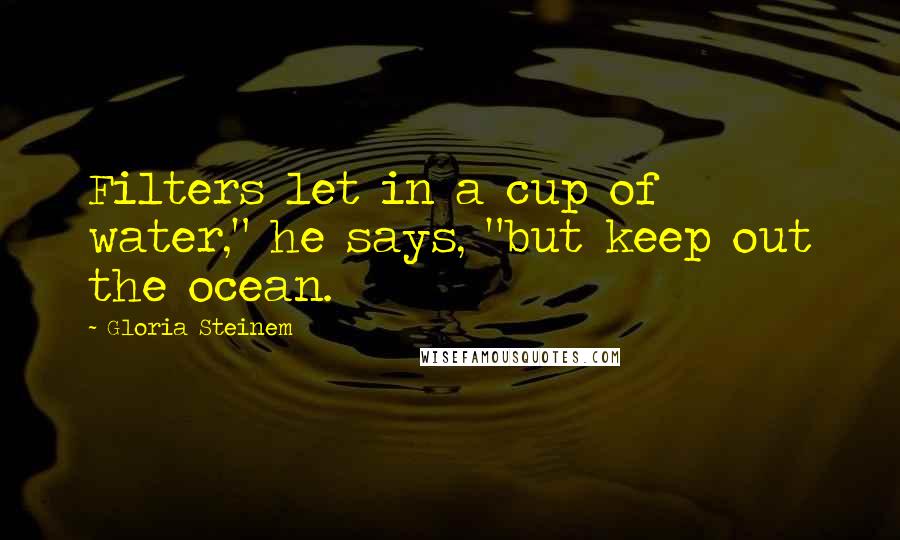 Gloria Steinem Quotes: Filters let in a cup of water," he says, "but keep out the ocean.