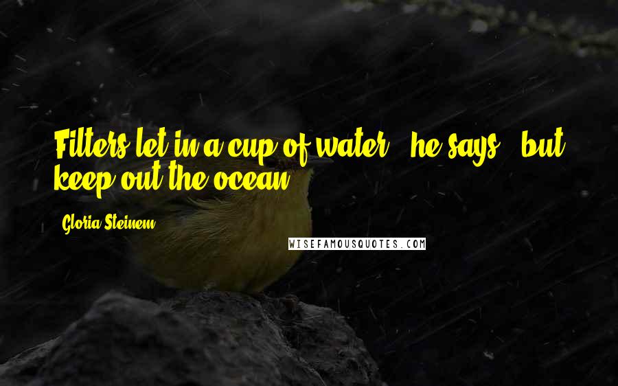 Gloria Steinem Quotes: Filters let in a cup of water," he says, "but keep out the ocean.