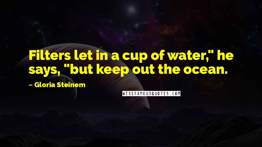 Gloria Steinem Quotes: Filters let in a cup of water," he says, "but keep out the ocean.