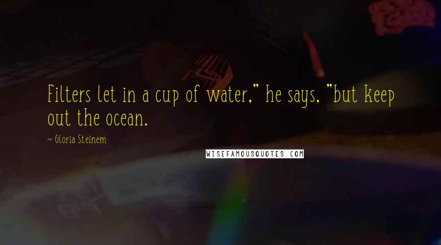 Gloria Steinem Quotes: Filters let in a cup of water," he says, "but keep out the ocean.