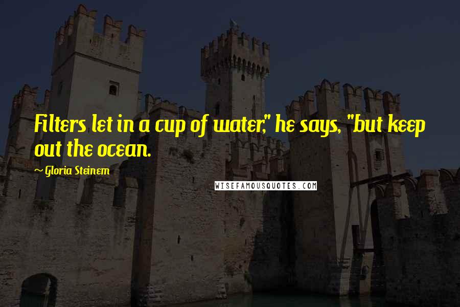 Gloria Steinem Quotes: Filters let in a cup of water," he says, "but keep out the ocean.