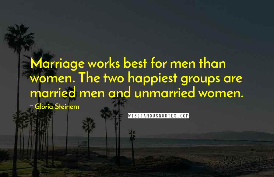 Gloria Steinem Quotes: Marriage works best for men than women. The two happiest groups are married men and unmarried women.