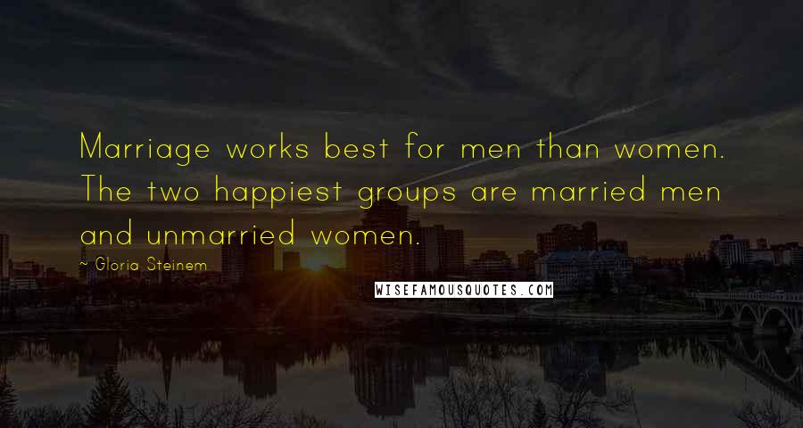 Gloria Steinem Quotes: Marriage works best for men than women. The two happiest groups are married men and unmarried women.