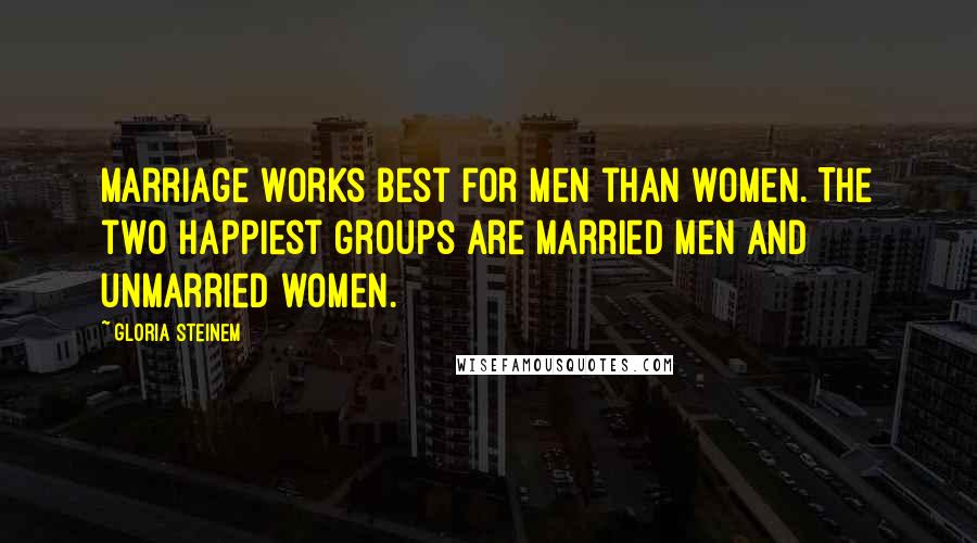 Gloria Steinem Quotes: Marriage works best for men than women. The two happiest groups are married men and unmarried women.