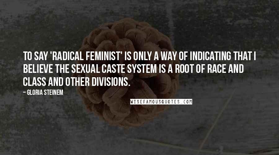 Gloria Steinem Quotes: To say 'radical feminist' is only a way of indicating that I believe the sexual caste system is a root of race and class and other divisions.