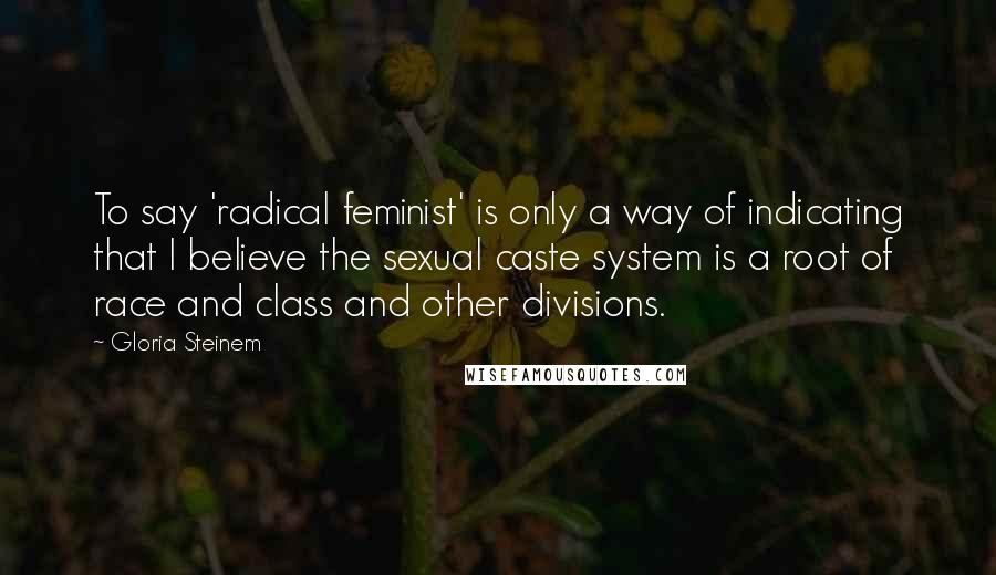 Gloria Steinem Quotes: To say 'radical feminist' is only a way of indicating that I believe the sexual caste system is a root of race and class and other divisions.