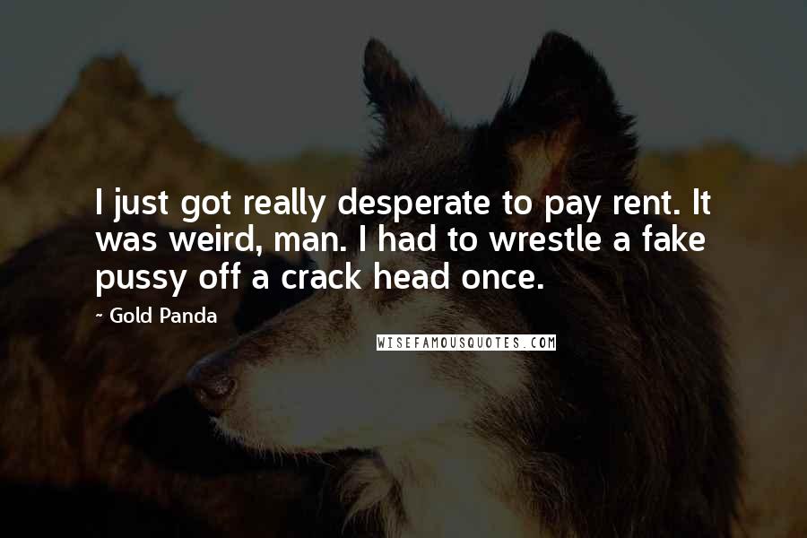 Gold Panda Quotes: I just got really desperate to pay rent. It was weird, man. I had to wrestle a fake pussy off a crack head once.