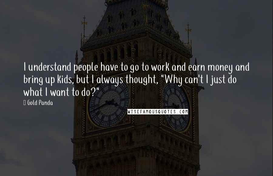 Gold Panda Quotes: I understand people have to go to work and earn money and bring up kids, but I always thought, "Why can't I just do what I want to do?"