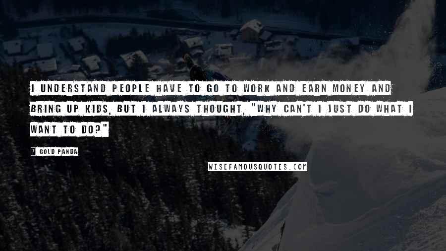 Gold Panda Quotes: I understand people have to go to work and earn money and bring up kids, but I always thought, "Why can't I just do what I want to do?"