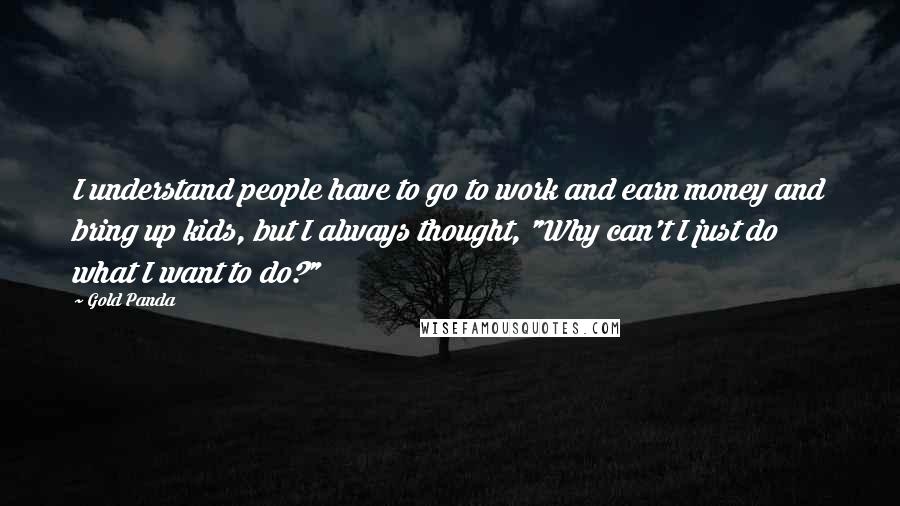 Gold Panda Quotes: I understand people have to go to work and earn money and bring up kids, but I always thought, "Why can't I just do what I want to do?"