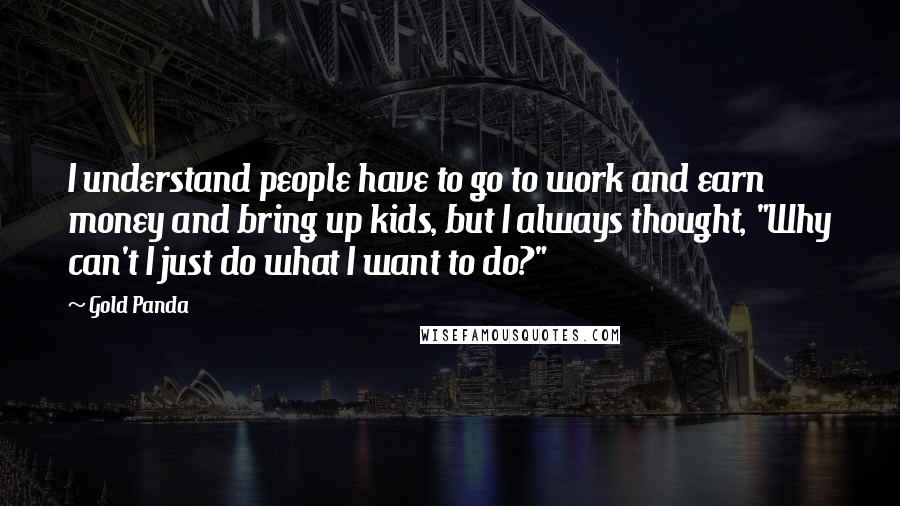 Gold Panda Quotes: I understand people have to go to work and earn money and bring up kids, but I always thought, "Why can't I just do what I want to do?"