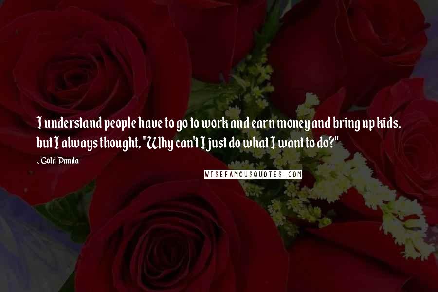 Gold Panda Quotes: I understand people have to go to work and earn money and bring up kids, but I always thought, "Why can't I just do what I want to do?"