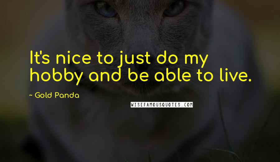 Gold Panda Quotes: It's nice to just do my hobby and be able to live.