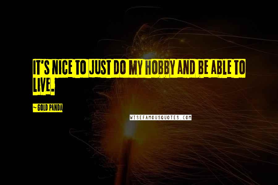 Gold Panda Quotes: It's nice to just do my hobby and be able to live.