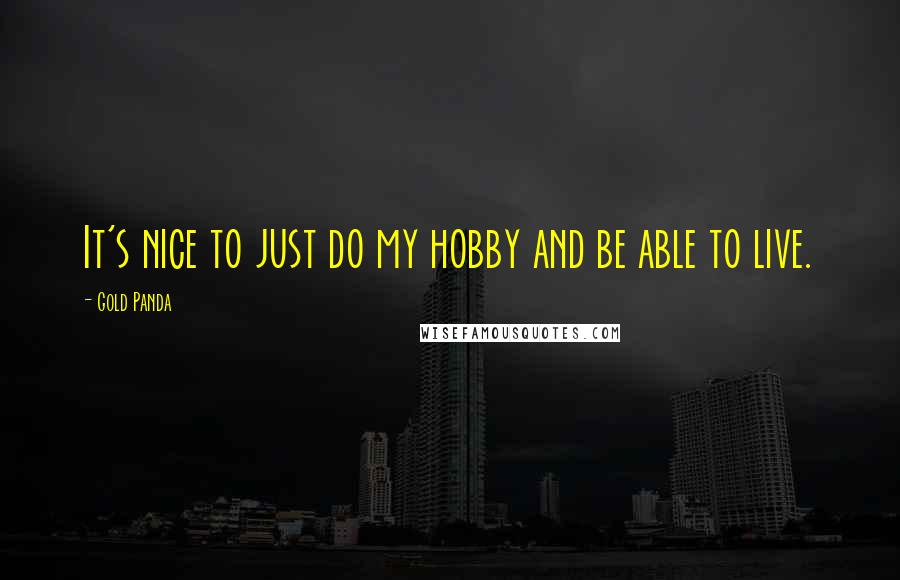 Gold Panda Quotes: It's nice to just do my hobby and be able to live.