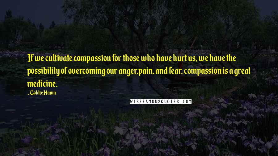 Goldie Hawn Quotes: If we cultivate compassion for those who have hurt us, we have the possibility of overcoming our anger,pain, and fear. compassion is a great medicine.