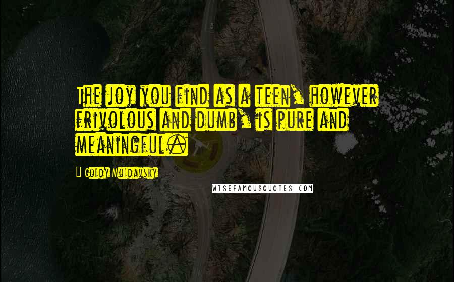 Goldy Moldavsky Quotes: The joy you find as a teen, however frivolous and dumb, is pure and meaningful.
