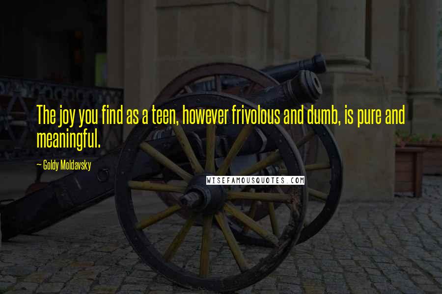 Goldy Moldavsky Quotes: The joy you find as a teen, however frivolous and dumb, is pure and meaningful.