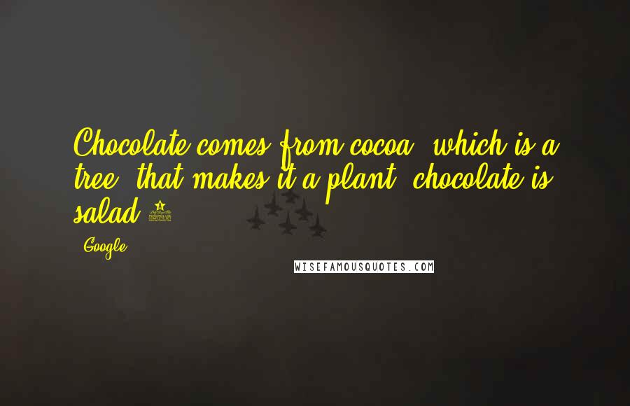 Google Quotes: Chocolate comes from cocoa, which is a tree. that makes it a plant. chocolate is salad:0
