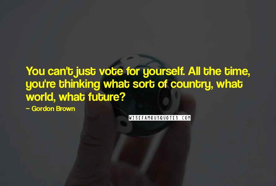 Gordon Brown Quotes: You can't just vote for yourself. All the time, you're thinking what sort of country, what world, what future?