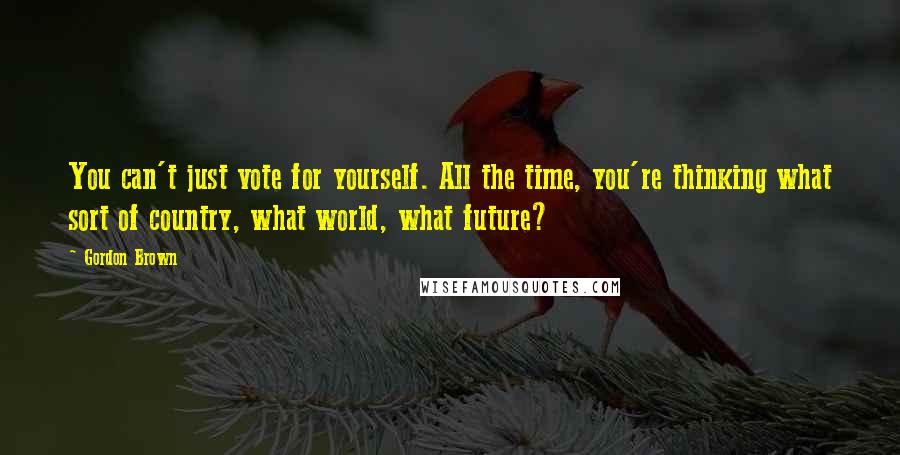 Gordon Brown Quotes: You can't just vote for yourself. All the time, you're thinking what sort of country, what world, what future?