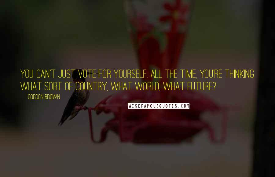 Gordon Brown Quotes: You can't just vote for yourself. All the time, you're thinking what sort of country, what world, what future?