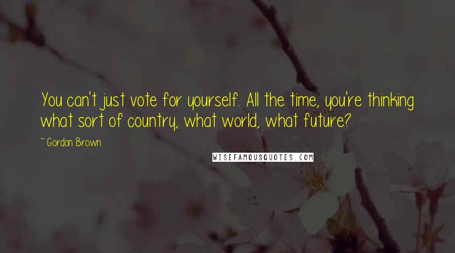 Gordon Brown Quotes: You can't just vote for yourself. All the time, you're thinking what sort of country, what world, what future?