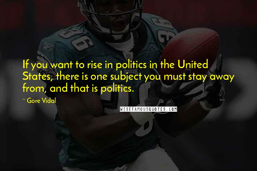 Gore Vidal Quotes: If you want to rise in politics in the United States, there is one subject you must stay away from, and that is politics.