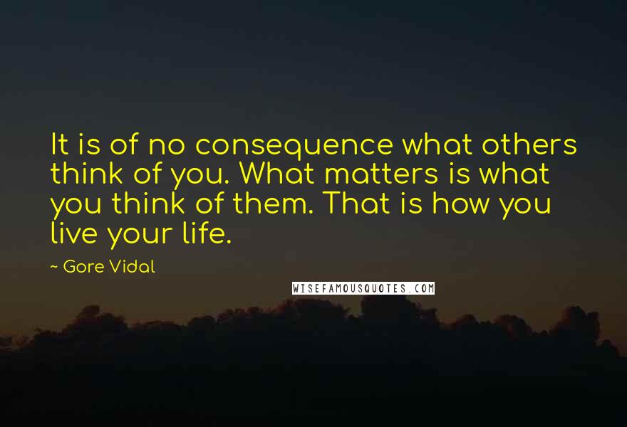 Gore Vidal Quotes: It is of no consequence what others think of you. What matters is what you think of them. That is how you live your life.