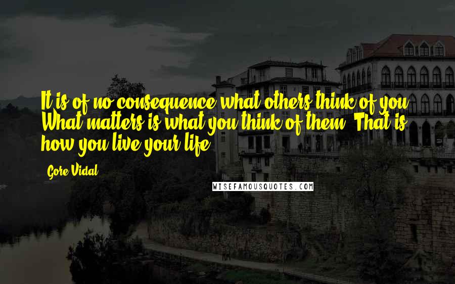 Gore Vidal Quotes: It is of no consequence what others think of you. What matters is what you think of them. That is how you live your life.